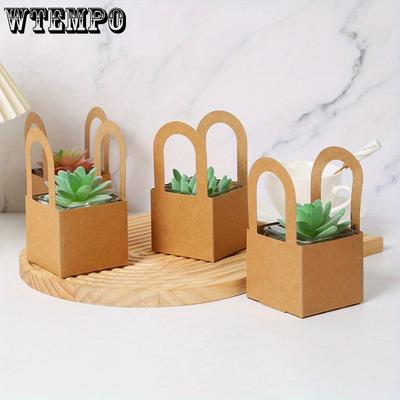 25pcs Paper Gift Bags with Handle Square Treat Box Flower Wrapping Bags Bouquet Gift Bags Floral Treat Boxes Party Favors Boxes Packaging Box