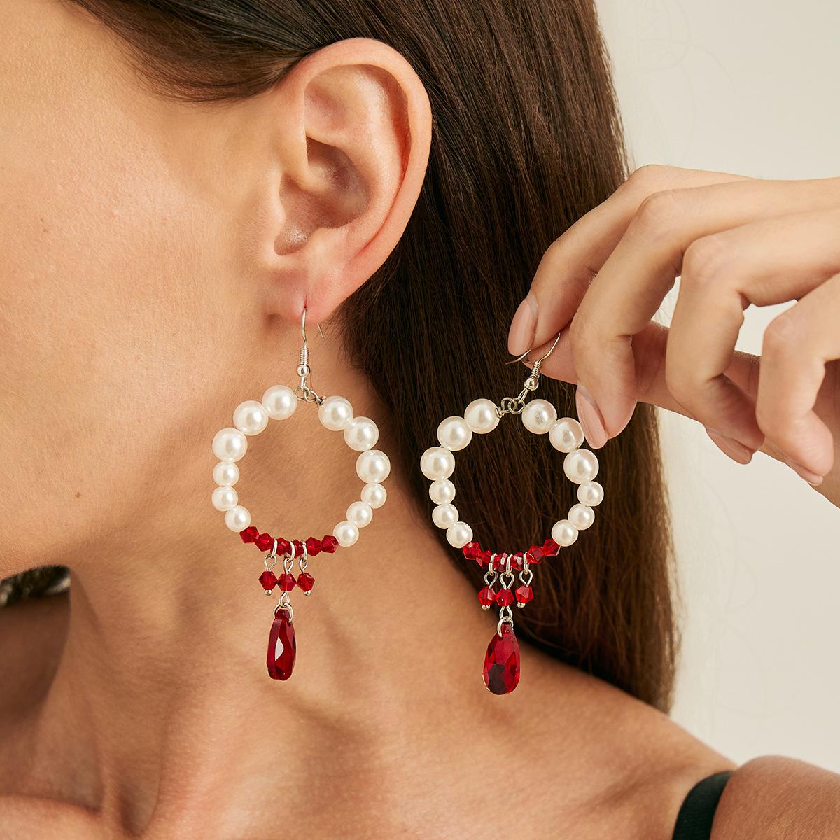 Хэллоуин Кристальная бахрома с каплями крови Ожерелье Женское, Готический чокер с бусинами из имитации жемчуга