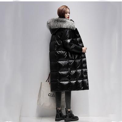 Padded-padded Women's Extended Model, New Model, Korean Version, Thickened Coat, Glossy Black Padded Jacket.