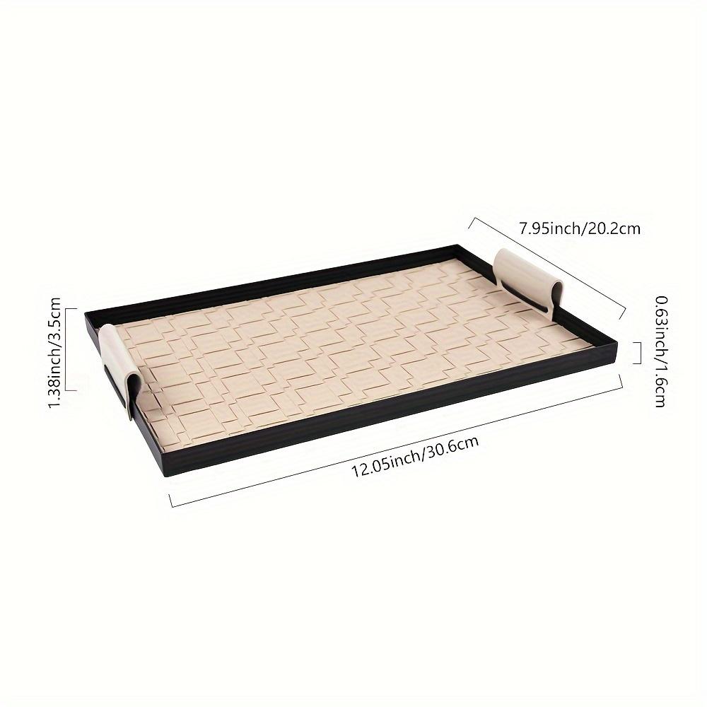 1pc Metal Jewelry Tray with Braided Leather Mat, Rectangular Tabletop Organizer for Skincare, Cosmetics, and Key Storage, Multipurpose Use for Home