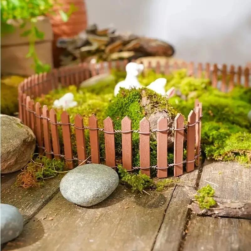 1pc Mini Fence, Garden And Bonsai Decoration Fairy Tale Garden Fence Wooden Decoration, DIY HandicraftProject Mini Picket Fence