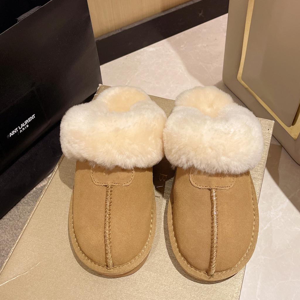 Baotou half slippers women's 2024 winter new retro fashion temperament fur integrated snow boots one pedal cotton mop