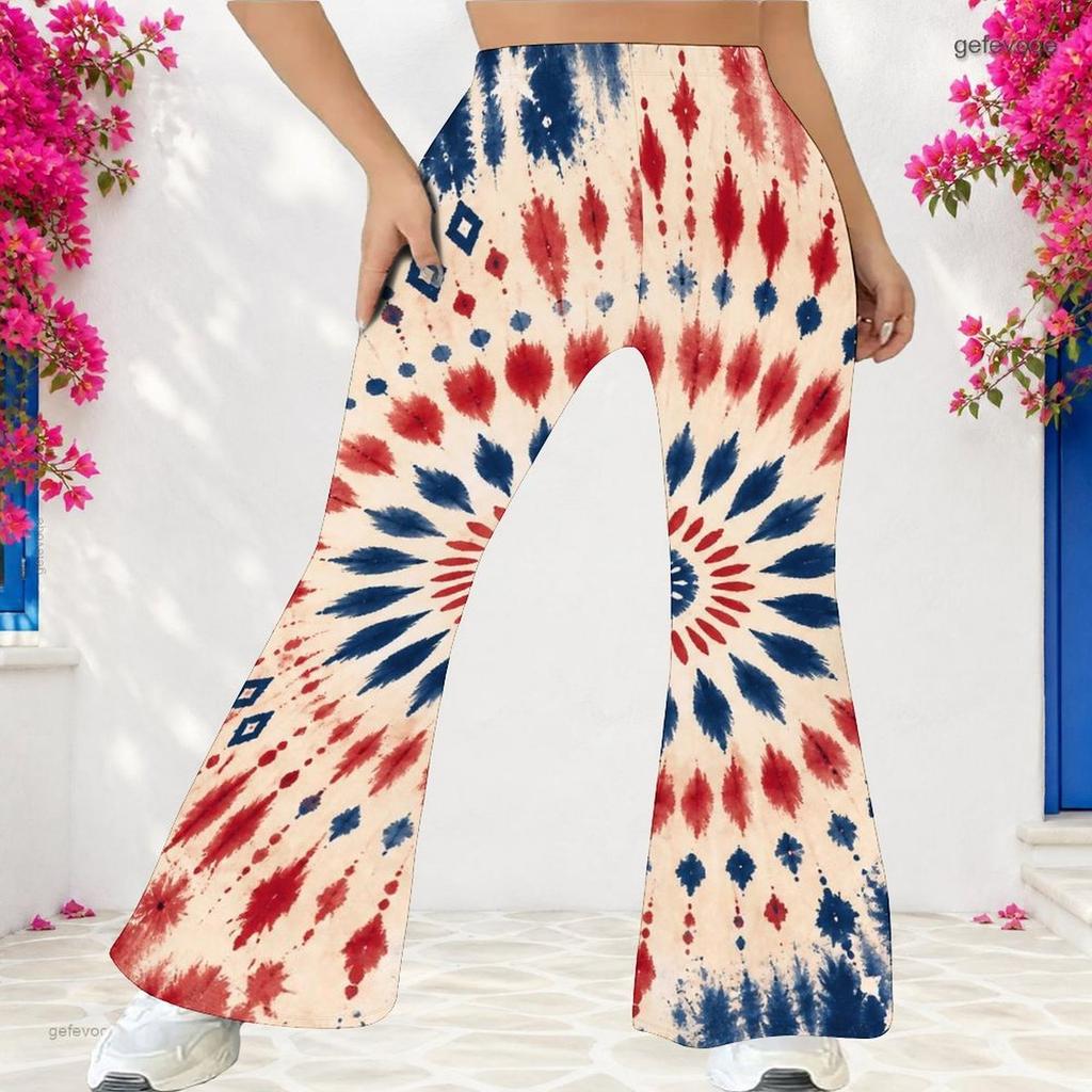 Women Plus Size High Waist Full Length Flared Pants Navy Blue Sparkle Starry Printed