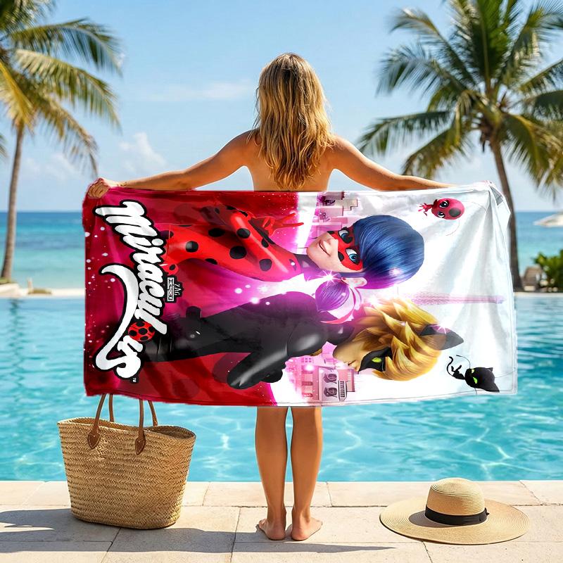 Asciugamano da Spiaggia alla Moda Miraculous Ladybug Portatile Morbido Asciugatura Rapida per Nuoto Campeggio Vacanze