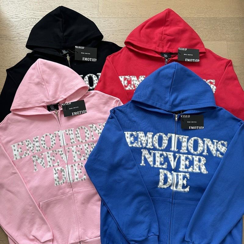 Unisex Oversized Hættetrøje Med Strass Bogtryk Afslappet Streetwear
