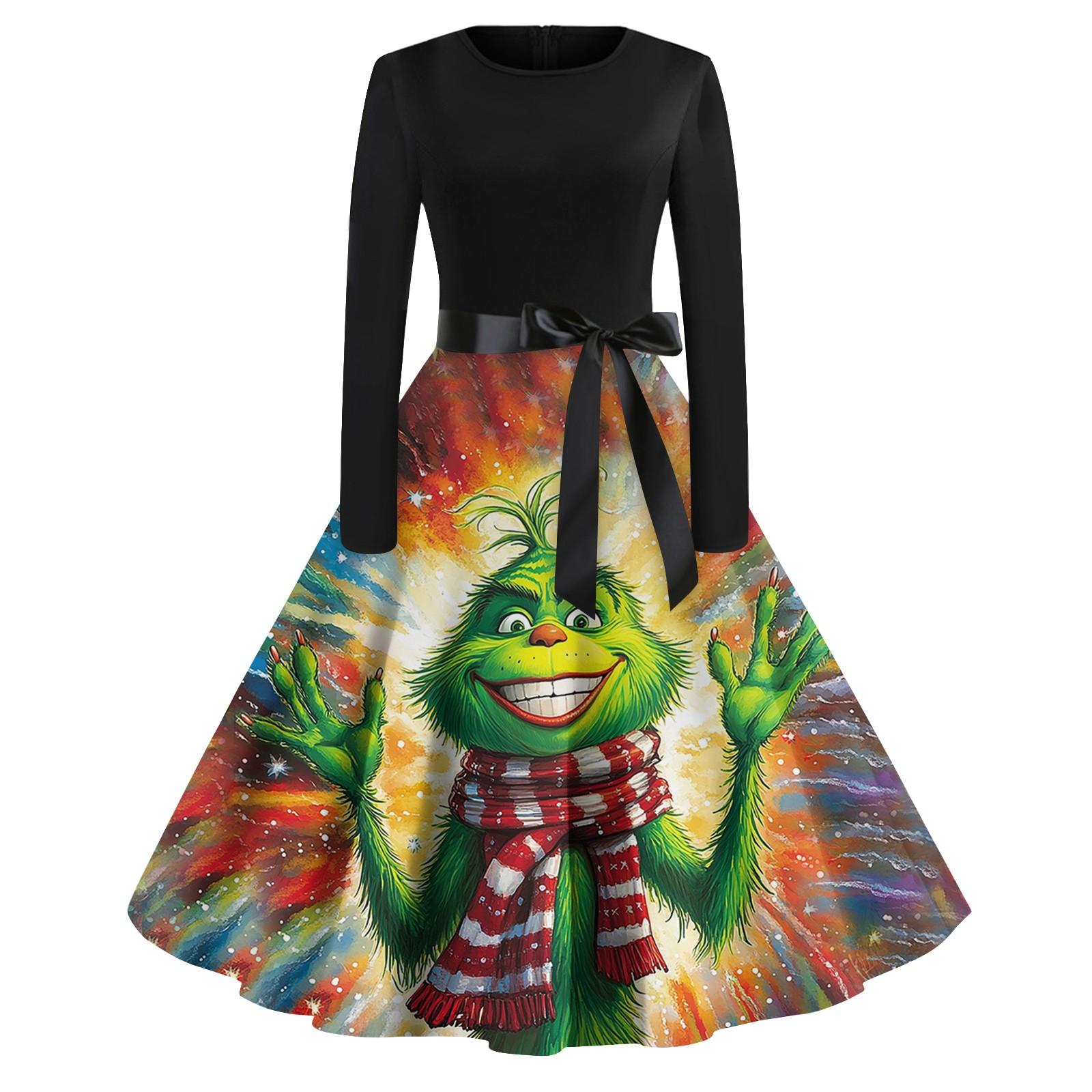 

Женское повседневное модное платье с длинным рукавом и принтом, вечернее повседневное платье с круглым вырезом XL жёлтый