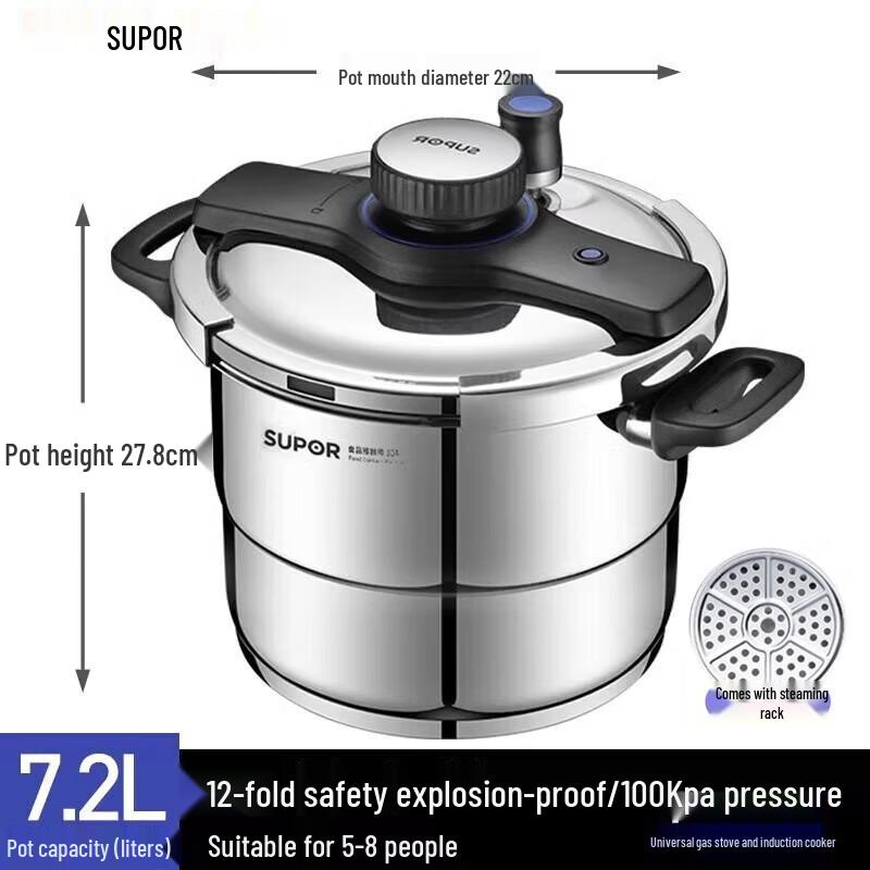SUPOR Easy Open 100kPa Stainless Steel Pressure Cooker