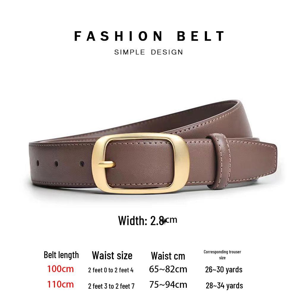 Women's Versatile Black Leather Belt - Fashionable Decorative Waistband for Jeans