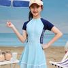 2023 Sporty One-Piece Skirted Swimsuit for Girls - Short-Sleeved, Plus Size, Hot Spring Swimwear for Kids