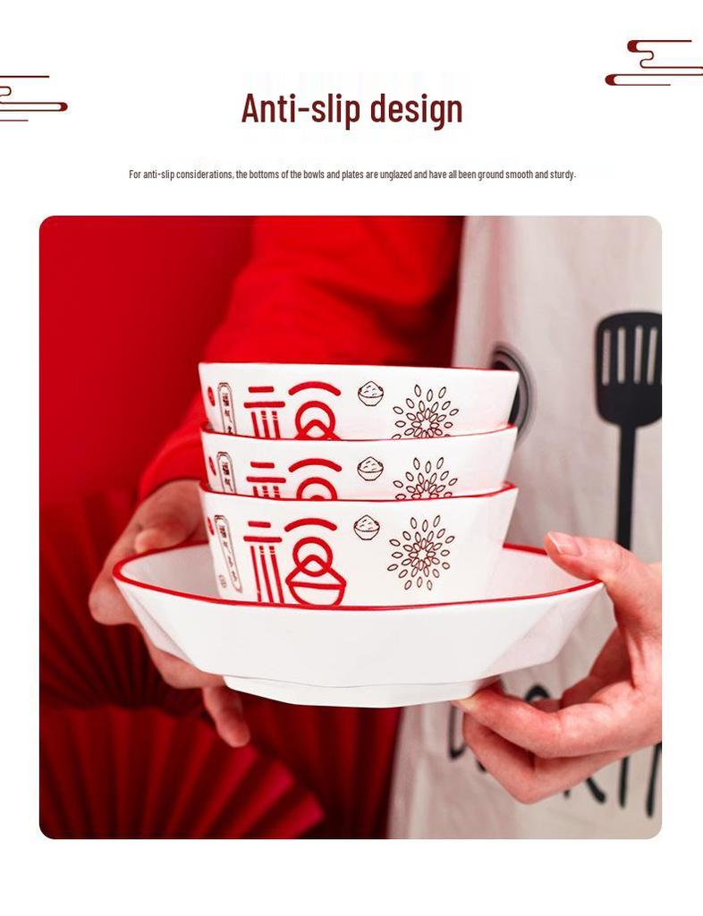 Good Fortune 39-Piece Ceramic Chinese Wedding Bowl & Plate Gift Set