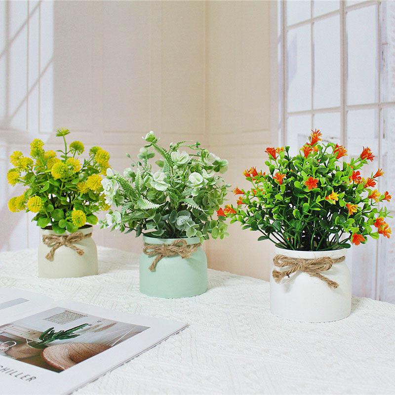 Nordic Potted Plant Ornament - Minimalist Artificial Flower Arrangement for Office & Home Decor