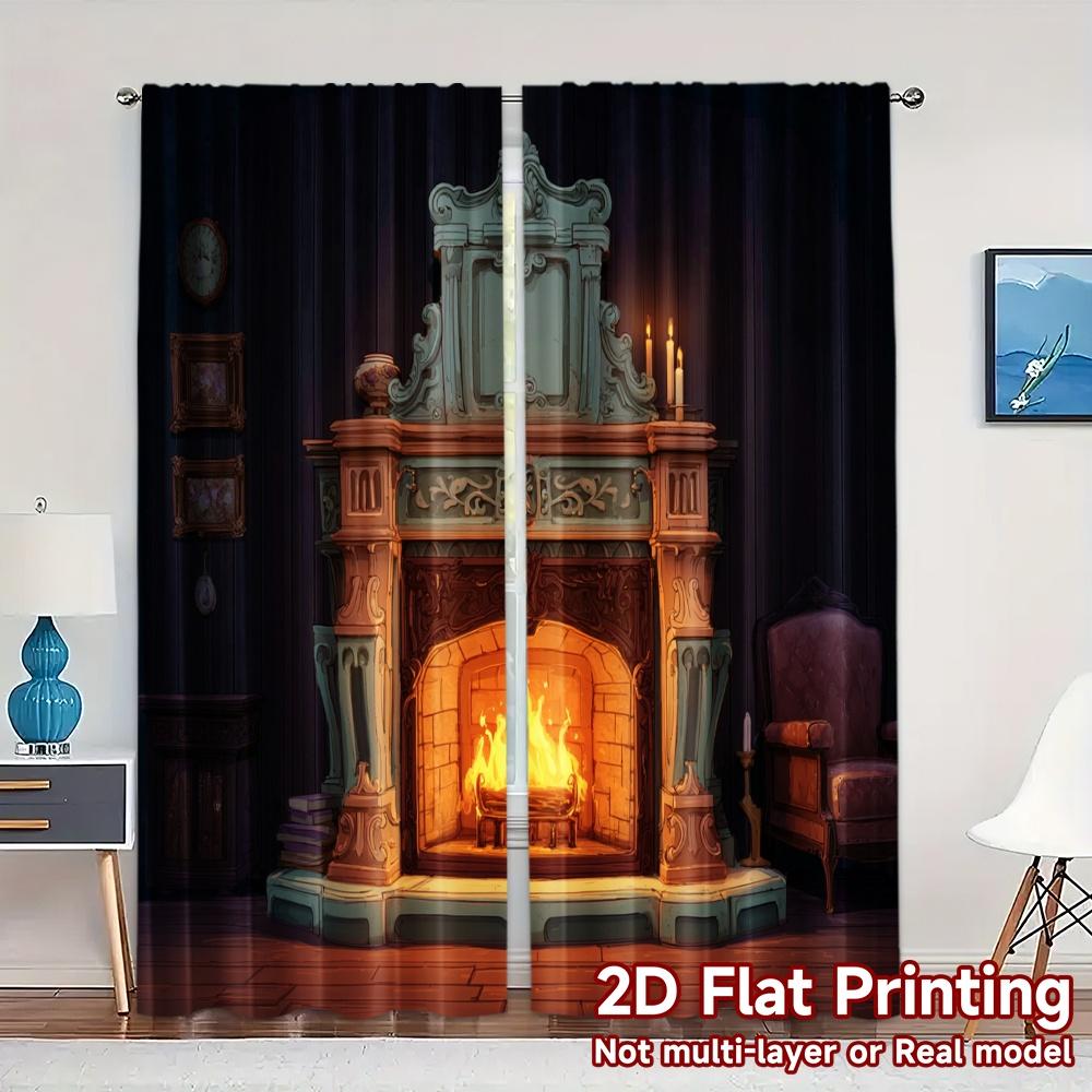 

Комплект из 2 плоских печатных штор без карниза Cozyhearth Популярные Универсальные Полиэстеровая ткань Полупрозрачные W100*H70(CM)-Rod Pocket&2PCS
