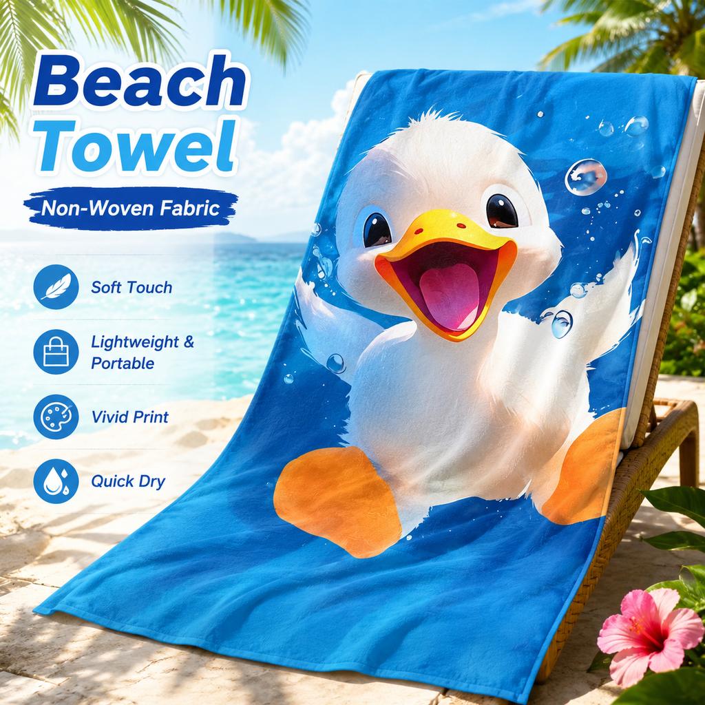 Happy Duck Water Splash Beach Towel Sand Free Flat Print Microfiber Large Bath Towel For Kids Holiday Party Gift Outdoor Use