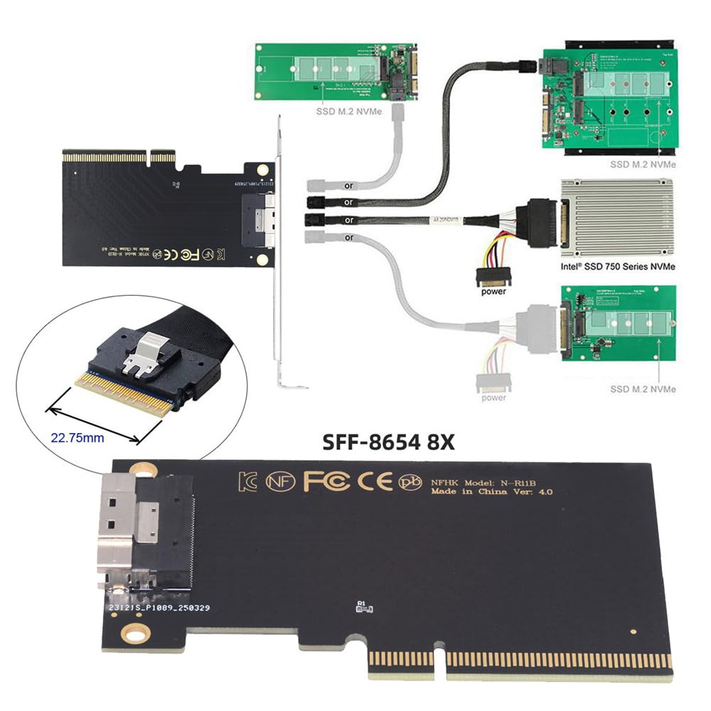 Cablecc Single External Slimline 8X To PCIE RAID VROC Raid0 Hyper Adapter 74-Pin SFF-8654 4.0 Card,