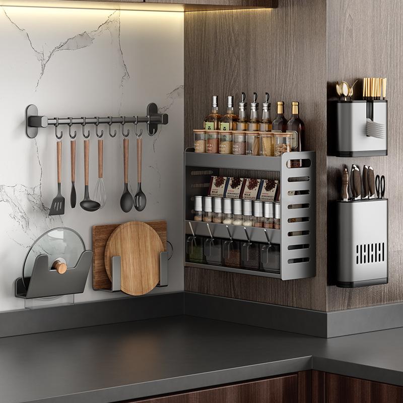 Kitchen Shelf No-Punch Multi-Layer Countertop Wall-Mounted Spice Bottle & Jar Organiser