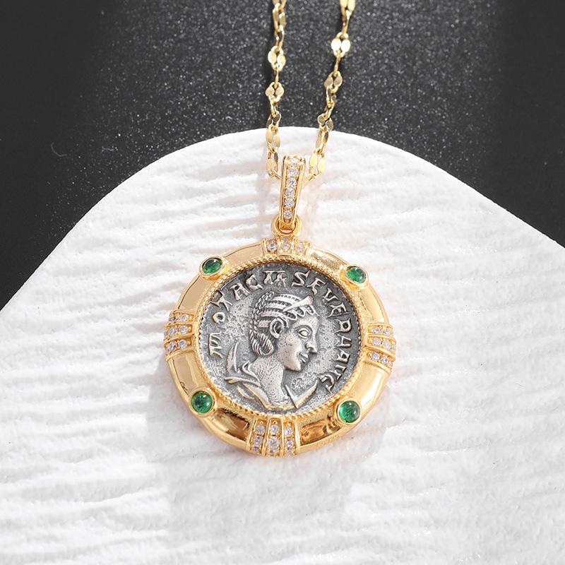

Fashion Ancient Coin Wealth Goddess Portrait Round Shape Pendant Necklace For Women Jewelry Accessories Gifts 1pc