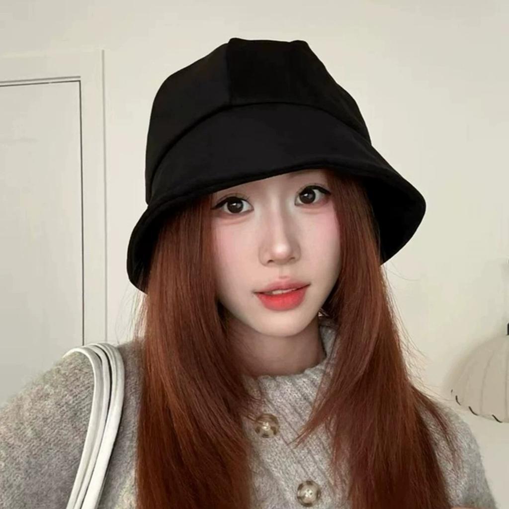 Bucket hat women's solid color versatile trendy face covering hat bow autumn and winter thin sunshade sunscreen basin hat