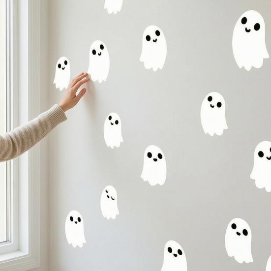 Cartoon Ghost Party Decorations Halloween Glow-in-the-Dark Wall Stickers, Cute Pumpkin Decals, Waterproof PVC Window Clings Removable Art