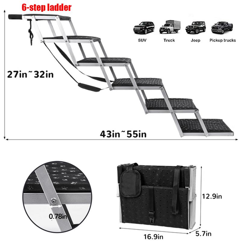 Hundetreppe für Autos Breit 5-stufig Hund Auto Treppen Faltbar Tragbar Haustier Treppen Leichtes Aluminium für Auto SUV und LKW 200 lbs