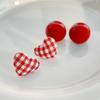 Cherry Red Heart Plaid Stud Earrings - Light Luxury Pearl Christmas Essentials for Autumn and Winter
