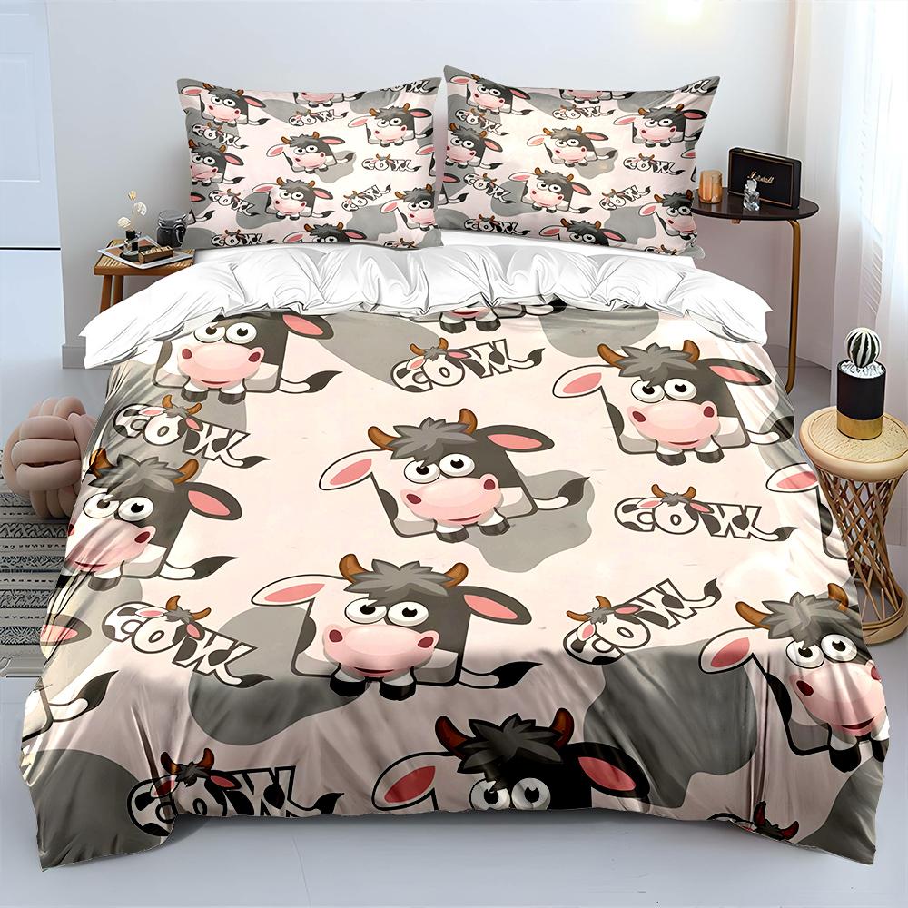 Cute Cartoon Cow Pattern Pattern Duvet Cover Set Digital Print Colorful Polyester Bedding with Zipper Closur for Kids Gifts