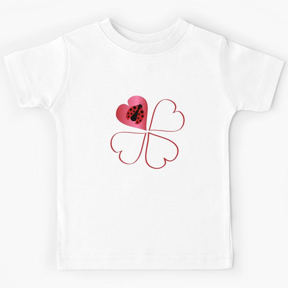 Minimalistic Ladybug and Four-Leaf red heart shaped Clover Kids T-Shirt 150