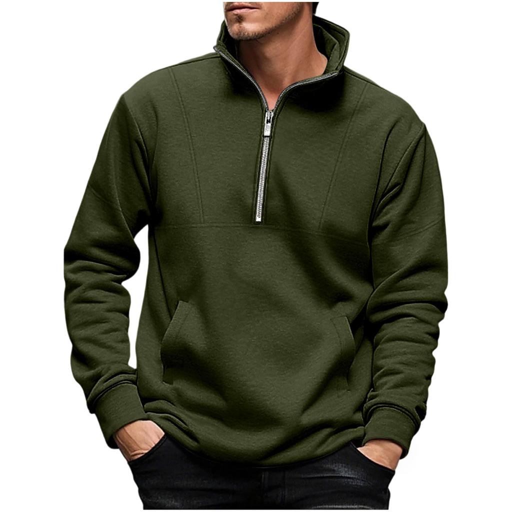 Mens Fleece Lined  Pullover Sweatshirts Fall Winter Warm Long Sleeve Mock Neck Sweatshirt Tops With Pocket
