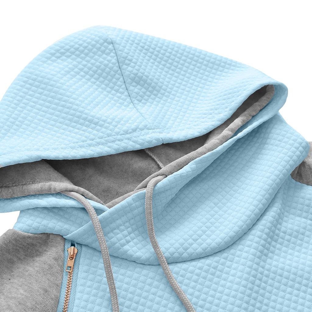 Women's Zip Funnel Neck Hooded Sweatshirts Long Sleeve Pullover Hoodie Drawstring Hoody Raglan Pullover Tops