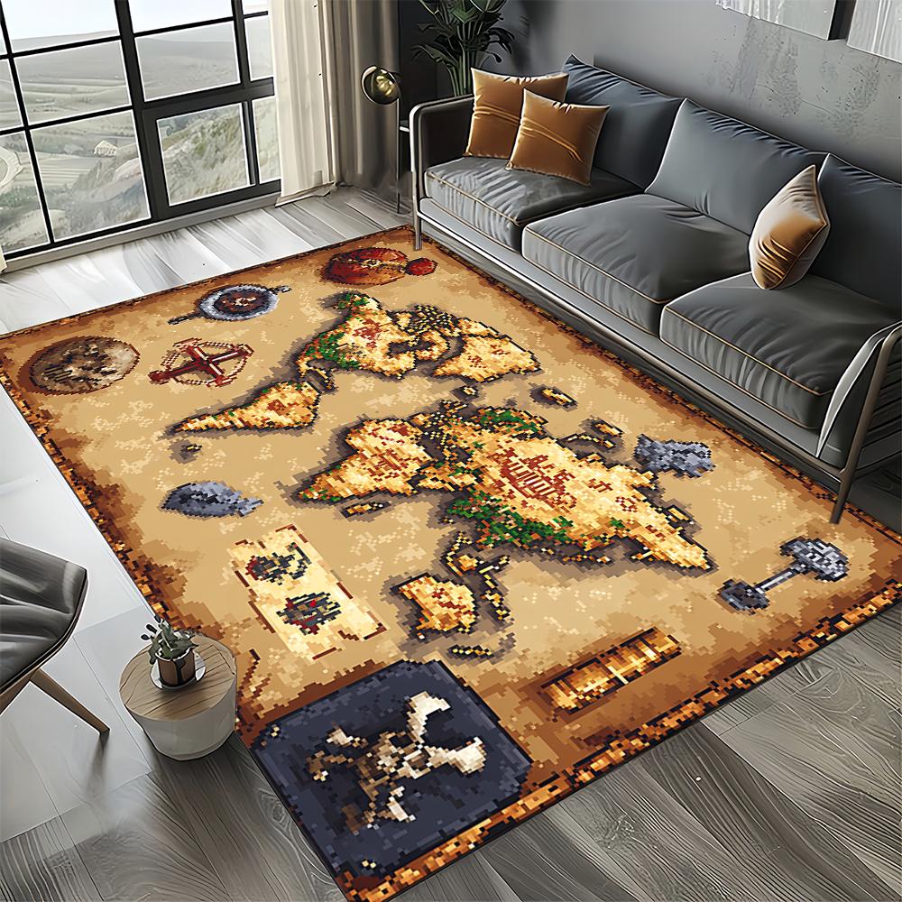2025 New Style Retro Marine Nautical Chart Compass Carpet Rug for Home Living Room Bedroom Sofa Doormat Decor,Non-slip Floor Mat