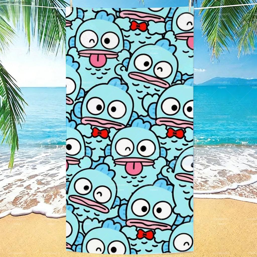 

Hangyodon Kawaii Beach Towel, Sanrio Cartoon Print Quick Dry Bath Towel, Cute Light Blue Fish Pattern Beach Blanket W40*H60(CM)
