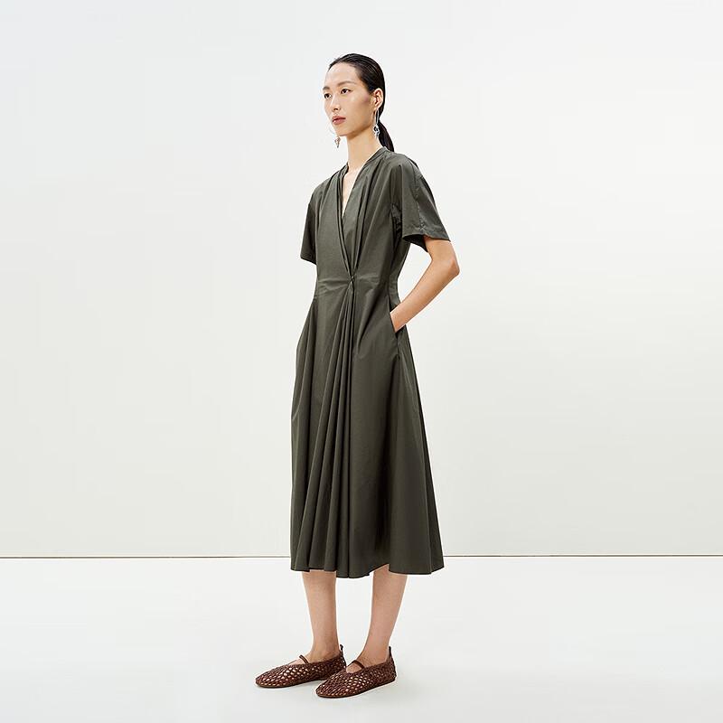 LESS 2025 Summer V-Neck A-Line Short Sleeve Dress