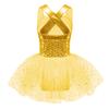 Girls Sleeveless Dance Dress with Shiny Sequins Crisscross Back and Tutu Mesh Skirt