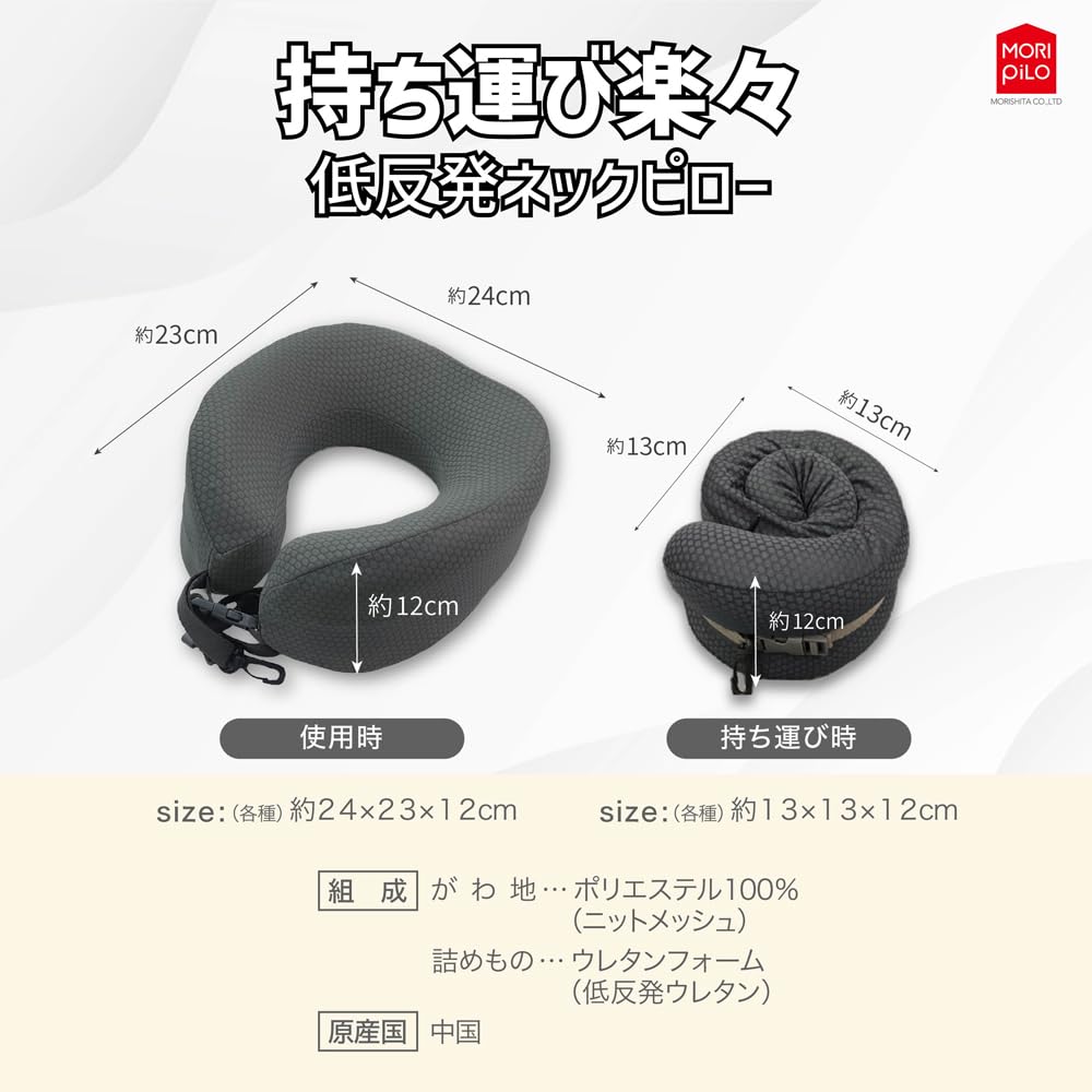 MORIPiLO Neck Pillow for Airplanes No Neck Pain Memory Comfortable for Cars and Buses Lightweight and Compact To Carry Neck 23x24cm Blue Morishita