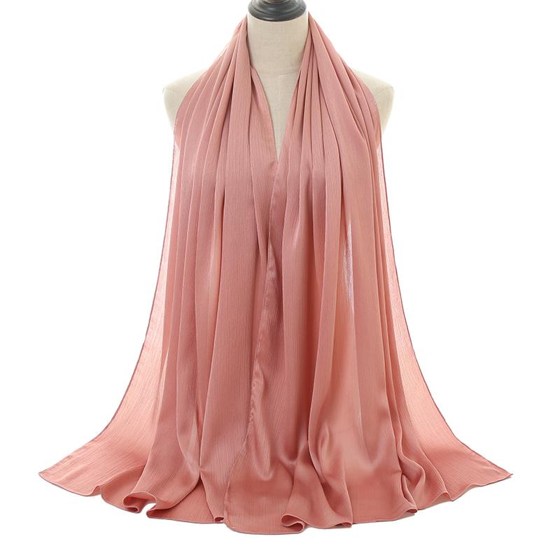 New Arrival Crinkle Satin Chiffon Hijab Scarf Plain Shawls Wrinkle Scarves Women Muslim Turban Solid Color Headscarf 36 Colors