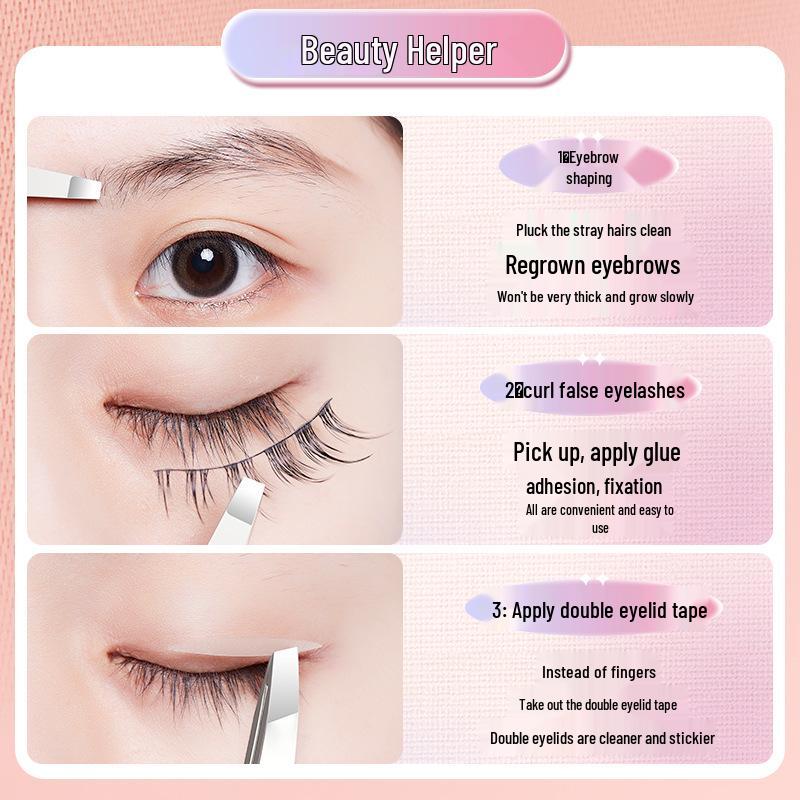 GECOMO Anti-slip Stainless Steel Slanted Tweezers for Eyebrows and Beard Shaping - Beauty Makeup Tool