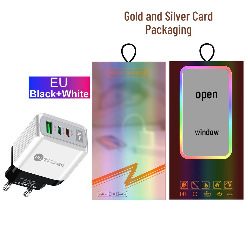 58W Dual Fast Charger with 2PD + QC3.0 for EU, US, UK, AU Plugs