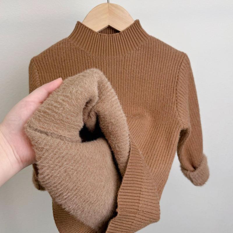 Kids Thick Fleece Lined Knitted Sweater Warm Winter Long Sleeve Pullover For Boys And Girls