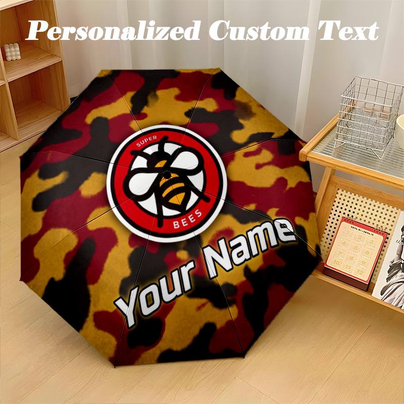 8 Rib Auto Folding Umbrella Brentford Football Print Custom Name Text Portable Rain Gear
