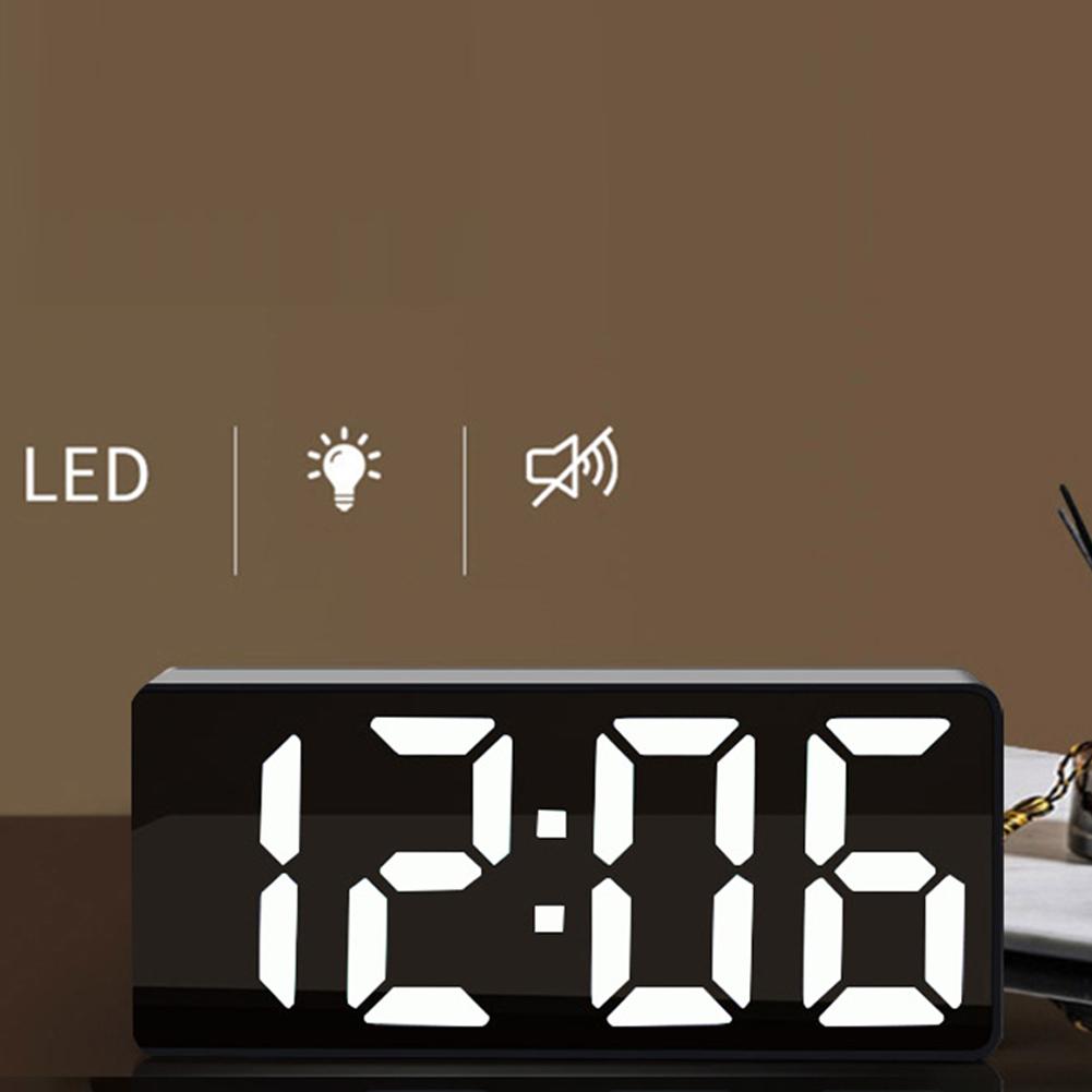 Digital Led Alarm Clock Voice Control Battery USB Dual Power Adjustable Brightness Mute For Teens Bedrooms Bedside