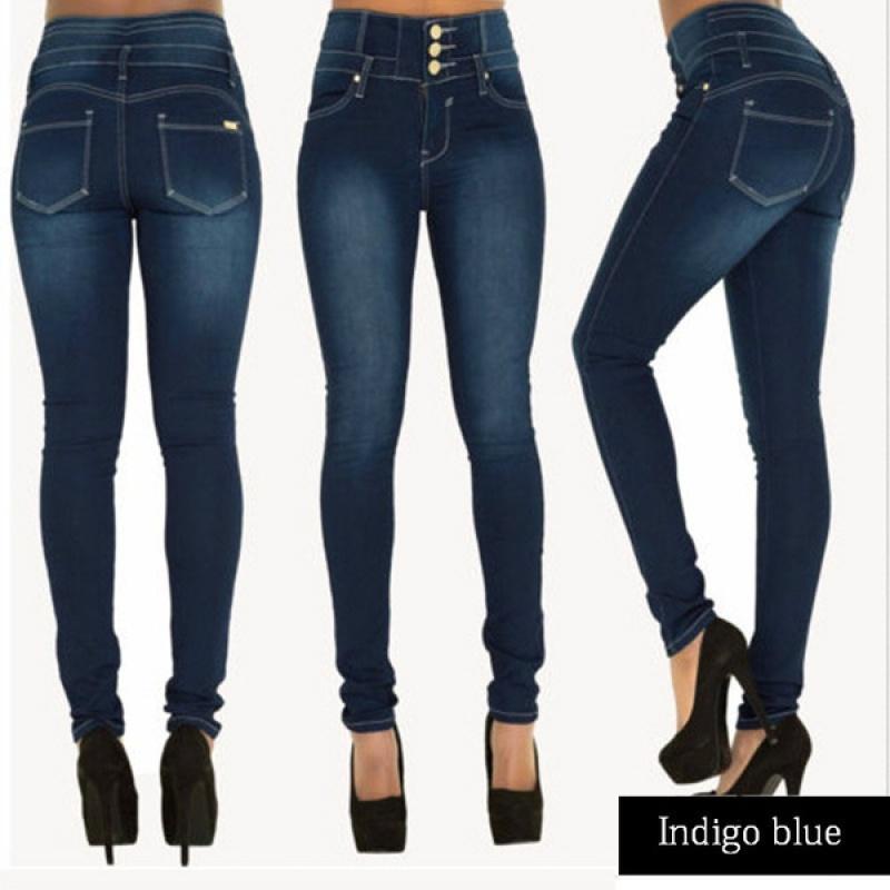 Dámské ležérní kalhoty s vysokým pasem Demin Pencil Pants Slim Jeans