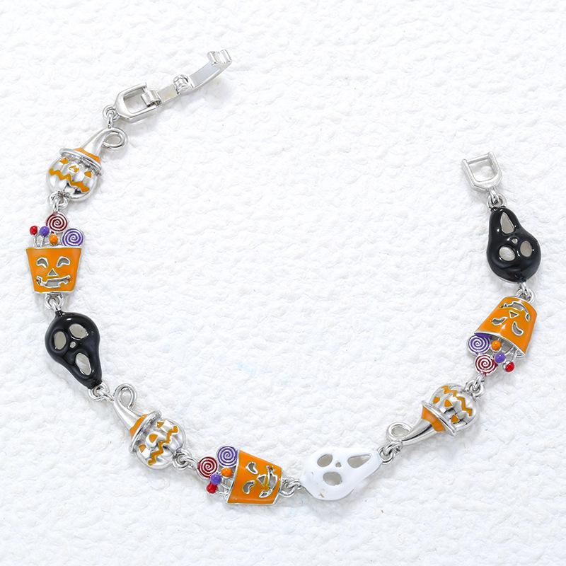 Color Drip Pumpkin Hat Skull Bracelet Personalized Hip Hop Halloween Splicing Bracelet Vl714