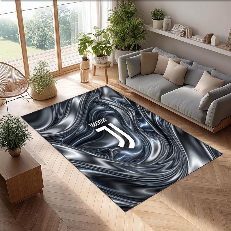 Tappeto in Flanella Stampato Juventus FC Antiscivolo Morbido Poliestere Tappeto per Pavimento Tappetino Decorativo per Interni per Camera da Letto Soggiorno Divano