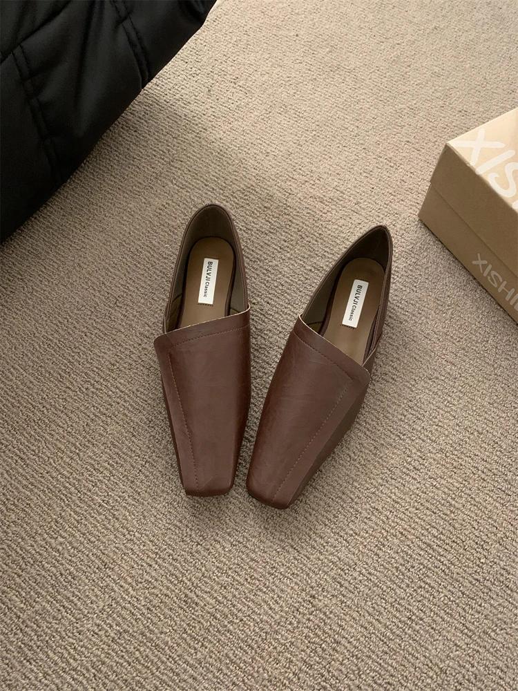 Women's Personalized Single Shoes New Flat Square Toe Suede Shoes for Women Outdoor Leisure Leather Surface Zapatillas De Mujer