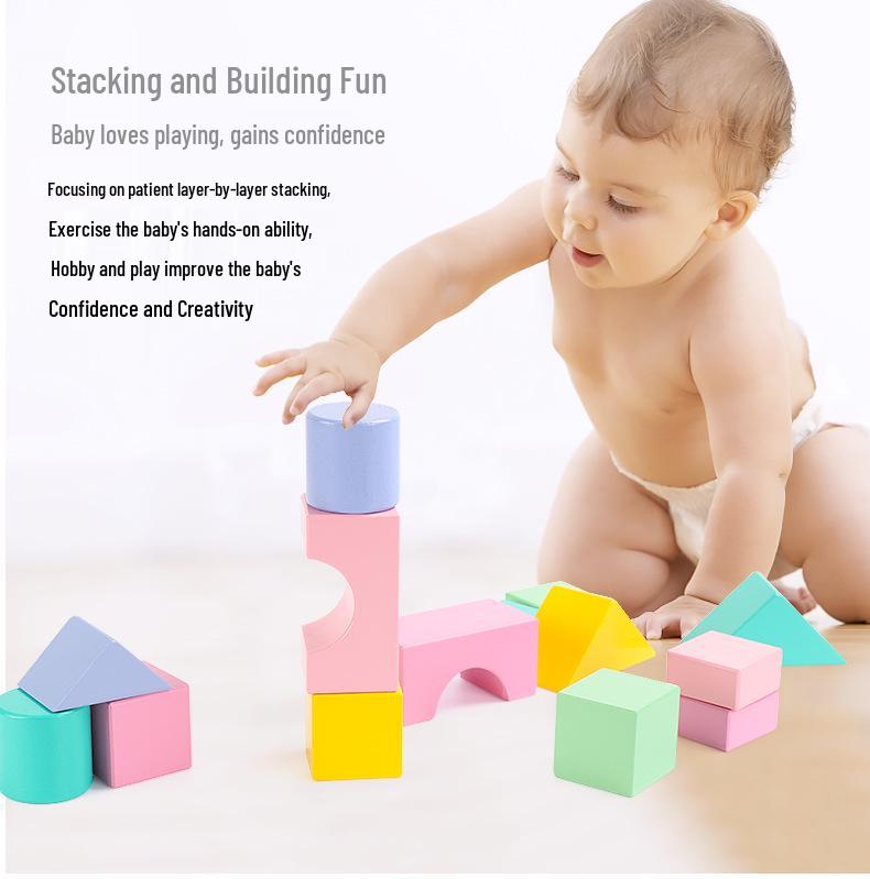 Macaron-Colored Wooden Building Blocks for Children's Early Cognitive Education