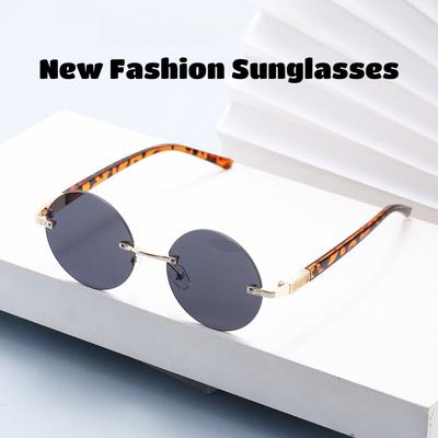 New Vintage Round Frameless Sunglasses Unisex Fashionable Trendy UV-Protective Eyewear Stylish Casual Vacation Sunglasses