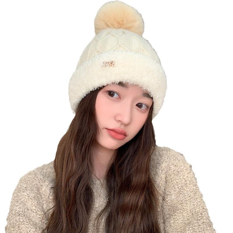 New Autumn and Winter Hat for Women In Winter Rabbit Wool Knitted Hat Outdoor Cold-proof Wool Hat Plus Velvet Windproof and Warm Pull Out Hat
