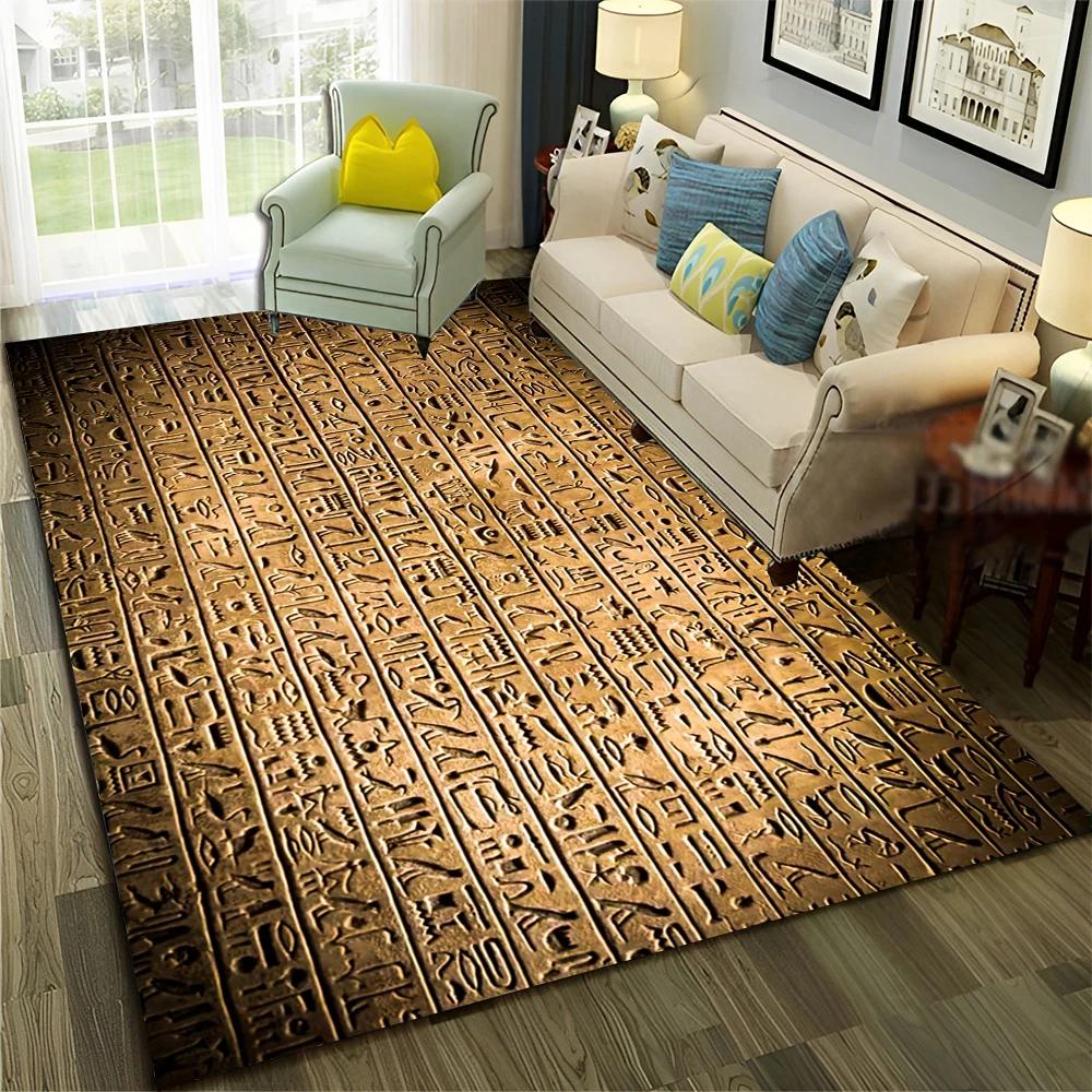 3D Egyptian Pharaoh Hieroglyphics Carpet Rug for Home Living Room Bedroom Sofa Doormat Decor,kids Area Rug Non-slip Floor Mat