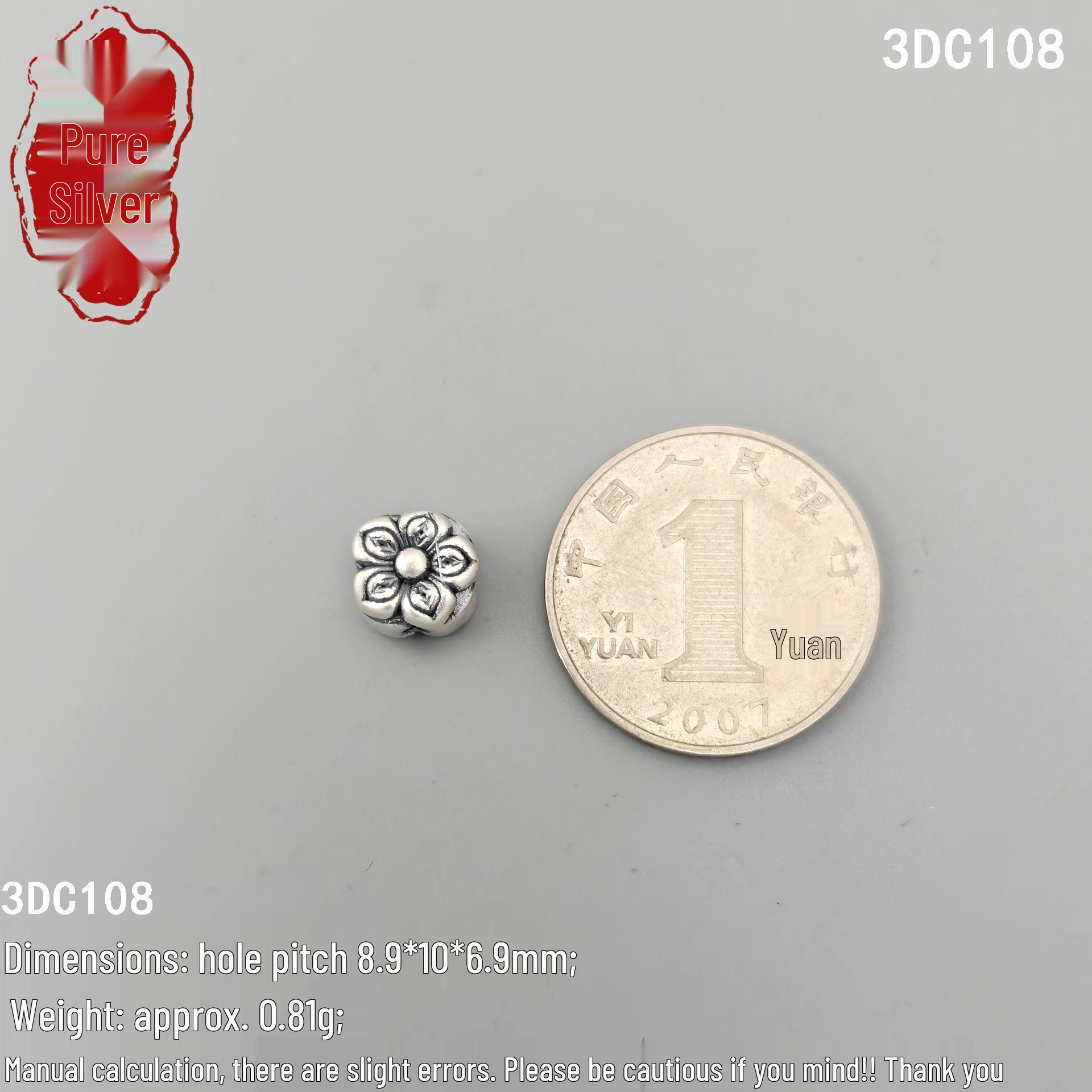 S999 Sterling Silver Persimmon Ruyi Handmade 3D Spacer Beads for DIY Jewelry