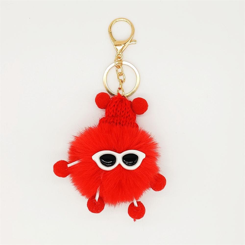 Niedliche bunte Plüschraupen Schlüsselanhänger mit Sonnenbrille Weicher Kaninchenfell Tier Pompon Anhänger Mit Schlüsselringen Für Damen Handtasche