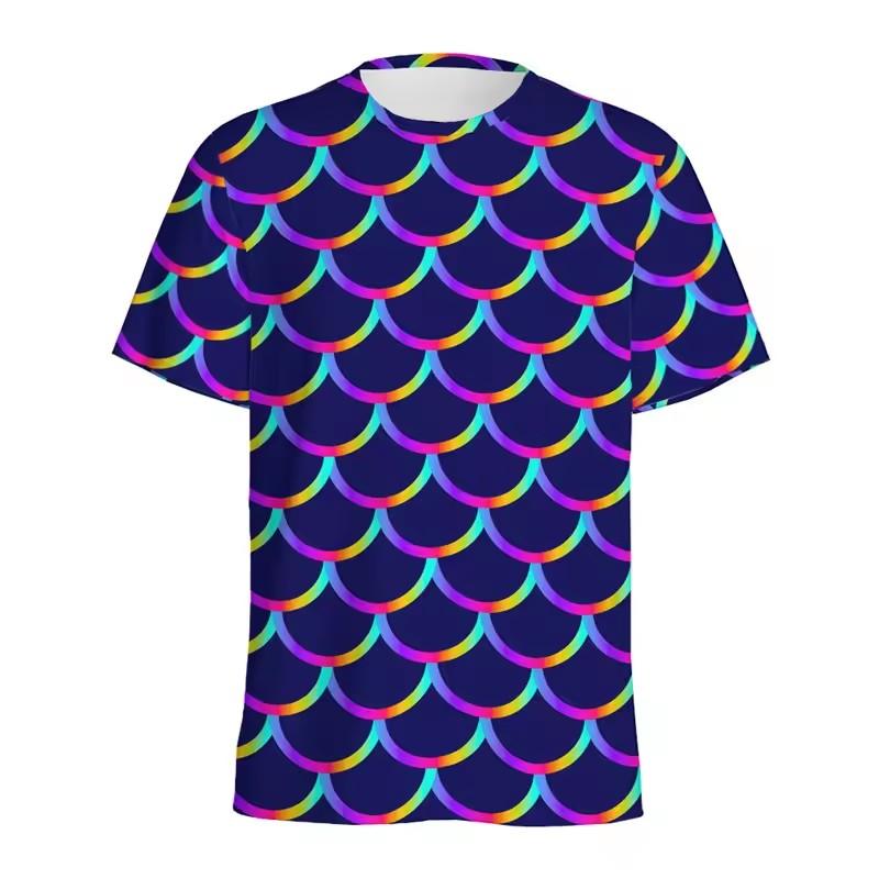 

Футболка с забавным рисунком рыбьей чешуи и 3D-принтом для мужчин и женщин, летняя модная футболка с коротким рукавом и круглым вырезом, повседневная футболка 6XL
